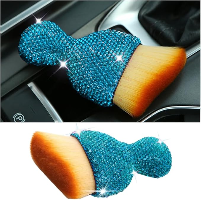 zipelo Auto Interior Dust Brush, Car Detailing Cleaner Brush with Diamond, Bling Handle Soft Bristle Dusting Tool, Scratch Free Dirt Clean Brush for Vehicle Dashboard, Air Conditioner Vent (Lake Blue)
