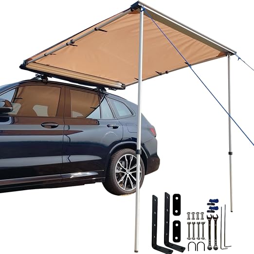 DANCHEL OUTDOOR Car Awning Pull-Out Roof Rack Vehicle Awning UPF50+ Sun Shelter Canopy for SUV Truck Camper Overland Cam