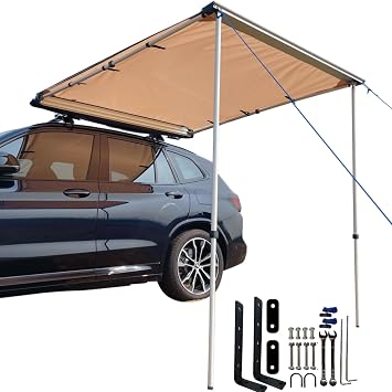 DANCHEL OUTDOOR Car Awning Pull-Out Roof Rack Vehicle Awning UPF50+ Sun Shelter Canopy for SUV Truck Camper Overland Cam