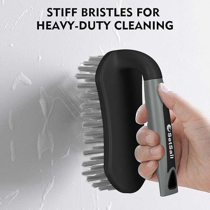 SetSail Scrub Brush, Heavy-Duty Scrub Brushes for Cleaning with Stiff Bristles Cleaning Brush for Shower, Bathroom, Carpet, Kitchen and Bathtub Scrubber - 2 Pack（Black Grey）