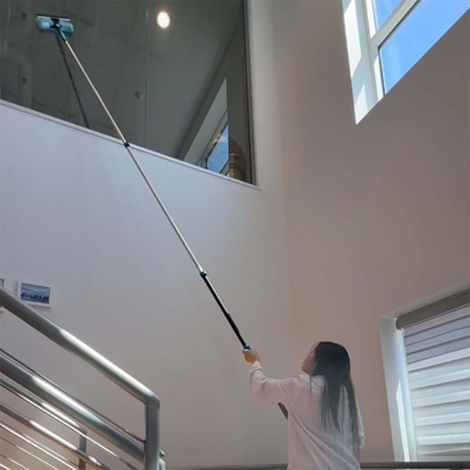 25 Foot Fan Cleaner High Ceiling 2 Cobweb Dusters with Heavy Duty Extension Pole, Window Squeegee Kit, Household Cleaning Gloves(18ft)