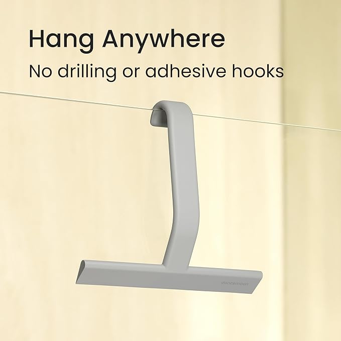 dancemoon JustHang Shower Squeegee for Glass Doors, All-One-Piece Award-Winning Silicone Squeegee with Built-in Hook for Bathroom, Window, Mirror, Tile Wall, Car, Streak-Free Cleaner Tool,10-Inch Gray