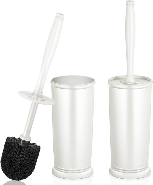 Toilet Bowl Brush Holder Set: 2 Pack Modern Deep Cleaning Bathroom Toilet Scrubber with Caddy for Rv - Rim Decorative Accessories Cleaner Brushes for Toilet (C-White) 3