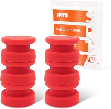 SPTA Tire Shine Applicator, 6Pcs Foam Applicator Pads, Round Shape Side Pressing Hand Polishing Sponge Pads Kit Tire Shi