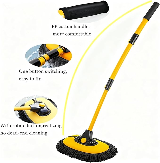 BMLEI Car Wash Brush with Long Handle, Microfiber Towels Car Wash Kit Cleaning Supplies, Car Wash Mop Mitt with 2 Replacement Head , Extension Pole Car Brush Cleaning Kit for Cars Trucks