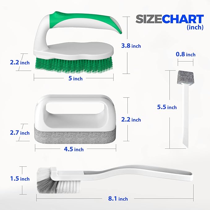 Holikme 7 Pack Deep Cleaning Brush Set, Scrub Pads with Scraper Tip for Pool Walls, Bathroom, Grout, Floor, Bike, Tub, Shower, Kitchen Surface (Green)