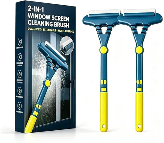 2-in-1 Window Cleaning Brush & Wiper,2026 New Window Screen Cleaner Multi-Purpose Cleaning Brush, Upgrade Multi-Purpose Cleanings Brush for Patio, Door, Porch Screens (2PCS)