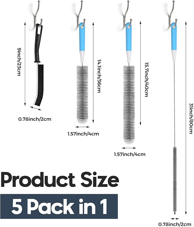Dryer Vent Cleaner Kit 5 Pcs, Refrigerator Coil Cleaning Brush, Sewer Set Brush, Dryer Lint Cleaner Brush for Flexible Lint Remover, Kitchen Sink, Bathroom Clog, Toilet, Vent Scrubber