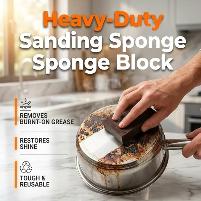Magic Emery Cleaning Sponge, 2026 Upgrade Nano Carborundum Sponge for Stainless Steel, Rust Eraser Pot Scrubber Scouring Pads for Kitchen Pans Burnt-On Stain Removal (6, Sponge)