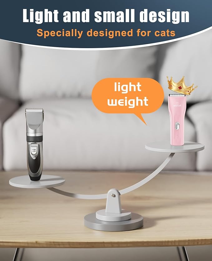 oneisall Pet Clipper for Cat Matted Hair, Pet Shaver for Cats Quiet Pet Clippers Waterproof Cordless Cat Clippers for Matted Long Hair with Storage Bag (Pink)