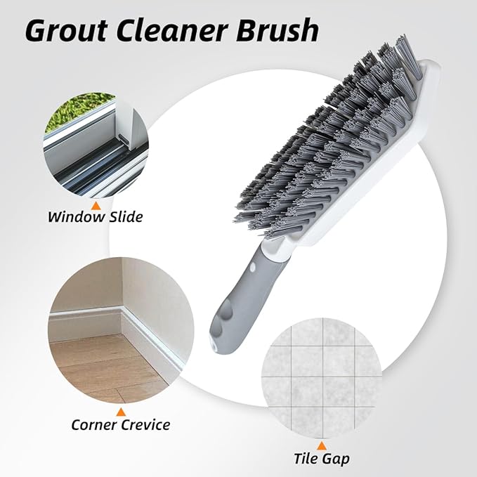 3 Pack Heavy-Duty Scrub Brush Set, Grout Brush, Shower Squeegee, Shower Cleaner Brush with Non-Slip Grip, Stiff Bristles Scrub Brushes for Cleaning Bathroom, Shower, Tile, Grout, Tub, Floor, Sink