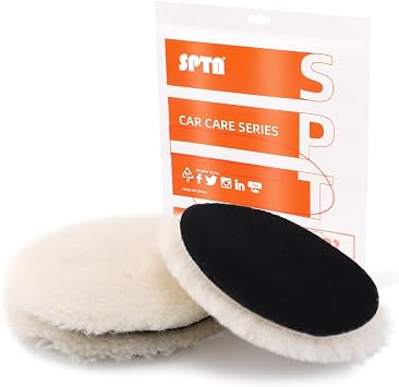 SPTA Wool Buffing Polishing Pads, 3Pcs 5 Inch (125mm) Wool Cutting Pad, Wool Compounding Pad, Buffing and Polishing Pads