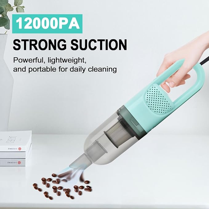 6-in-1 Lightweight Stick Vacuum Cleaner with 100W Powerful Motor, Mini Portable Household Handheld Vacuum Cleaner for Domestic Hard Floors, Carpets and Pet Hair(Light Green Corded)