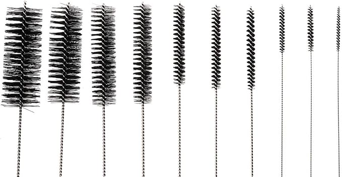 Mini Skater 10pcs Nylon Cleaning Brushes Set with Loop Bottle Tube Water Pumps Washing Tools for Drinking Straws Glasses Keyboards Jewelry Pipe Cleaner Small Wire Brush kit (Black - 10 pcs)