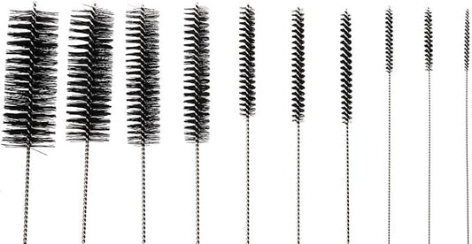 Mini Skater 10pcs Nylon Cleaning Brushes Set with Loop Bottle Tube Water Pumps Washing Tools for Drinking Straws Glasses Keyboards Jewelry Pipe Cleaner Small Wire Brush kit (Black - 10 pcs)