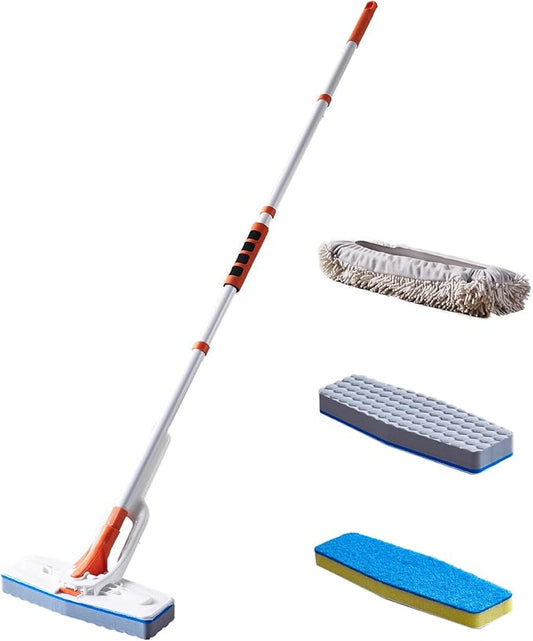 Magic Sponge Eraser Mop, 56" Adjustable Mop Handle with Flexible 10" Flat Head with Microfiber Pad and Magic Sponge Eraser Pads