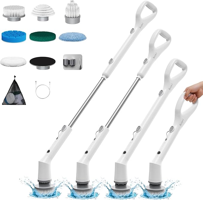 Sorpci Electric Spin Scrubber, 2026 New Cordless Cleaning Brush, Shower Cleaning Brush with 7 Replaceable Brush Heads, Power Scrubber 3 Adjustable Speeds, Detachable Long Handle & IPX7 Waterproof