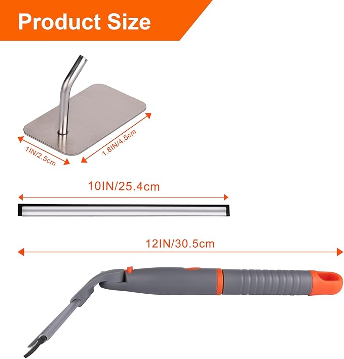 All Purpose 10 inch Shower Squeegee with 2pcs Rubber Wiper Blade Window Squeegee Soft Safe to Clean Shower Door Bathroom Car Windshield Glass Mirrors