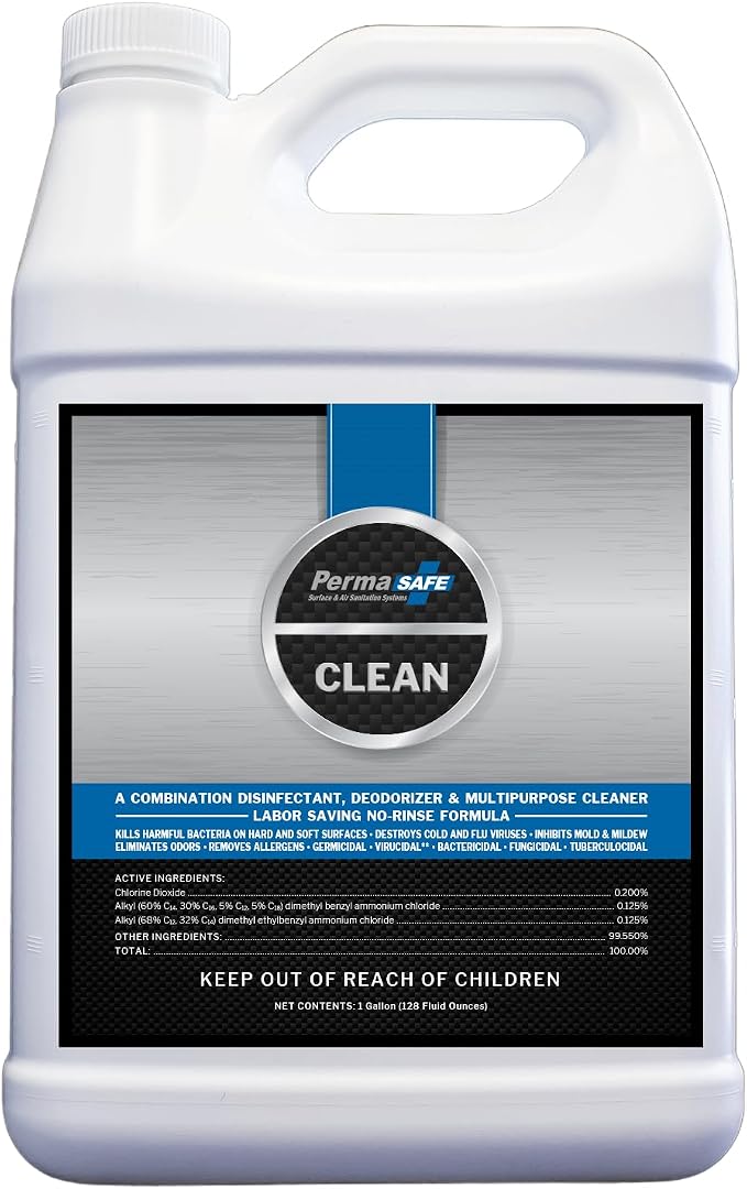 PermaSafe CLEAN 1-Step Disinfectant, Deodorizer & All-Purpose Cleaner; Soft, Hard & Food Surface Sanitizer; Kills 99.9% 