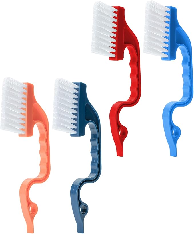 Slick- Window Track Cleaning Brush, 4 Pack, Colorful Ergonomic Handle, Built-in Scraper, Multipurpose, Window Track Cleaning Tools