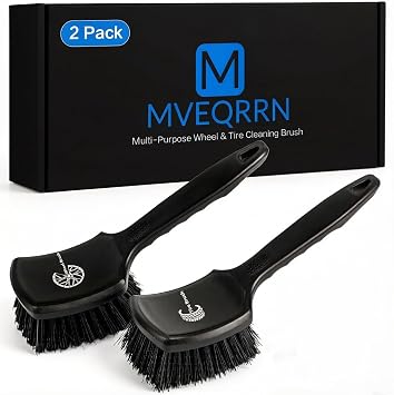 MVEQRRN 2-Pack Car Wheel & Tire Brush Set, Soft & Stiff Bristles (Black)