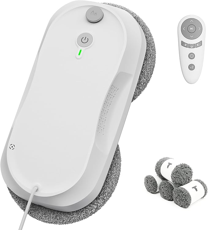 KKI Window Cleaning Robot,Upgraded Window Cleaner Robot, Auto-Dual Spray, Max 3200pa,3 Cleaning Modes & Edge Detection, Remote Control for High-Rise Windows, Glass Door,5Sets Cloths