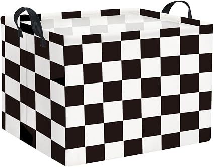 Rectangular Car Basket for Boys Checkered Basket Kids Baby Storage Bin Organizer Box Car Room Decor(Racing Flag)