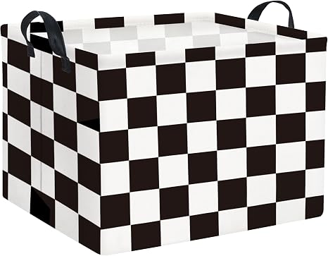 Rectangular Car Basket for Boys Checkered Basket Kids Baby Storage Bin Organizer Box Car Room Decor(Racing Flag)