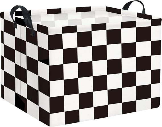 Rectangular Car Basket for Boys Checkered Basket Kids Baby Storage Bin Organizer Box Car Room Decor(Racing Flag)