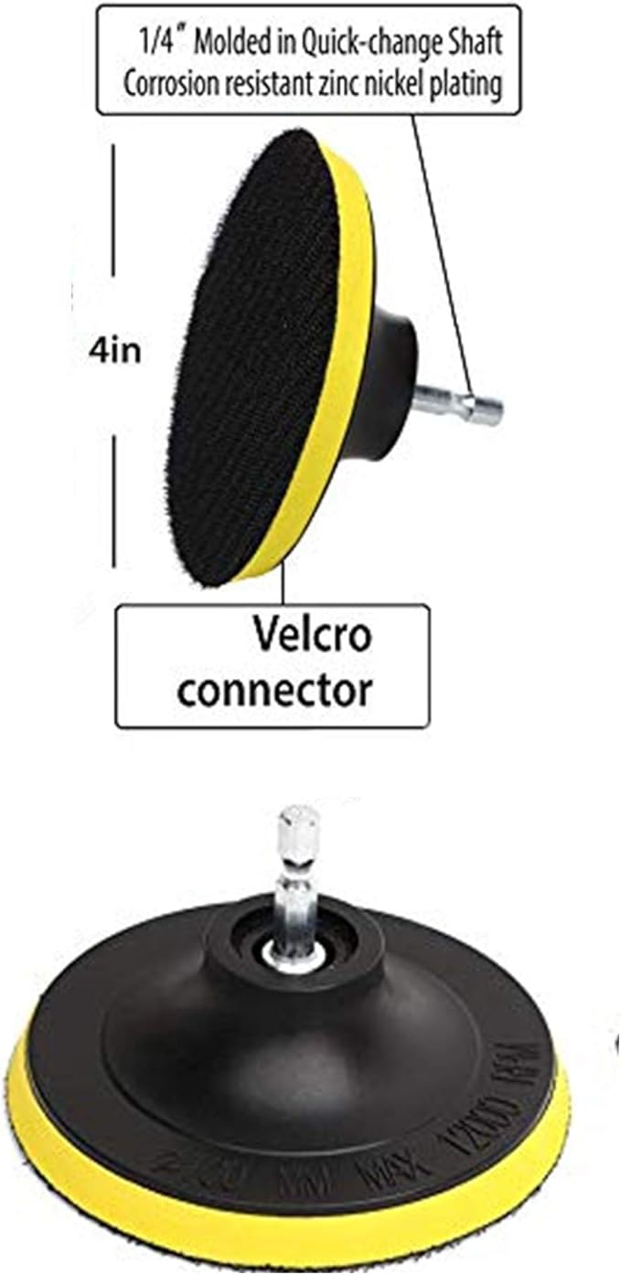 DUOSHIDA 4 Inch Drill Powered Brush Tile Scrubber Scouring Pads Cleaning Kit, 2 Different Stiffness, 4-Inch Disc Pad Holder with 6 Scrubbing Pads, Cleans Large Flat Areas Perfectly (4-inch)