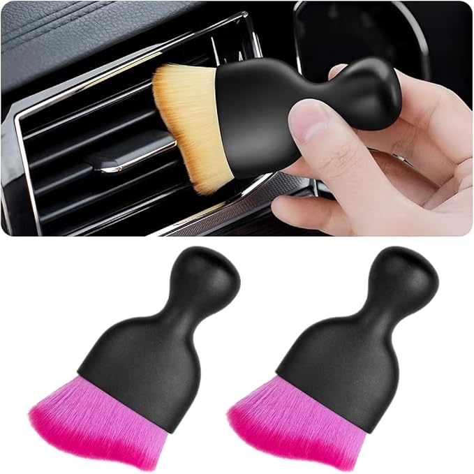 Blilo 2PCS Car Interior Detailing Brush with Dust Cover, Auto Soft Hair Cleaning Brushes, Scratch Free Curved Dirt Collectors, for Vehicle Dashboard Air Conditioner Vents Leather (Deep Purple/2PCS)