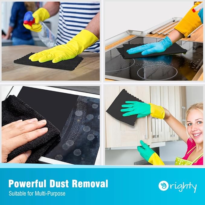 Orighty Black Microfiber Cleaning Cloth, 24 Pack Highly Absorbent Cleaning Rags, Microfiber Towels for Cars, Household Cleaning Supplies, Reusable Lint Free Cloths for House, Kitchen, 12 x12 inch