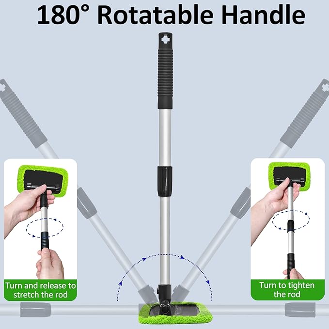 Beieverluck 20 Pieces Windshield Cleaner Tool, Inside Car Windshield Cleaning Tool with 12 Microfiber Pads, 4 Spray Bottle, and Extendable Handles Car Window Cleaning Tool Kit, Green