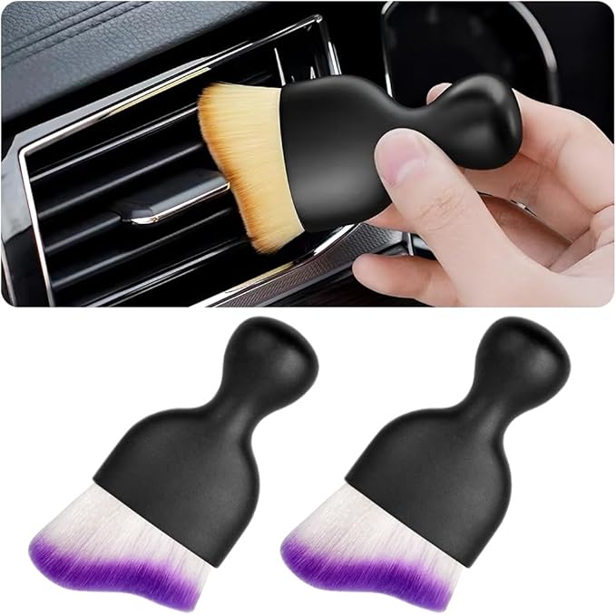 Blilo 2PCS Car Interior Detailing Brush with Dust Cover, Auto Soft Hair Cleaning Brushes, Scratch Free Curved Dirt Collectors, for Vehicle Dashboard Air Conditioner Vents Leather (Purple/2PCS)