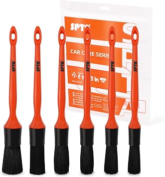 SPTA Car Detailing Brush Kit - 6 Pack, Auto Boar Hair Detail Brush Set Automotive Interior Exterior No Scratch Microfibe