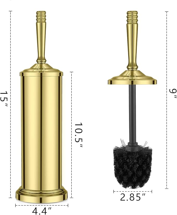 Stainless Steel Toilet Brush and Holder,Gold Toilet Bowl Brush with Long Handle for Bathroom,Toilet Brushes-Space Saving,Covered Brush, Durable, Deep Cleaning,Splash Resistant