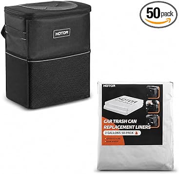 HOTOR Car Trash Can Black and Trash Bags Car Trash Can(2 Gallons 50 Pack)