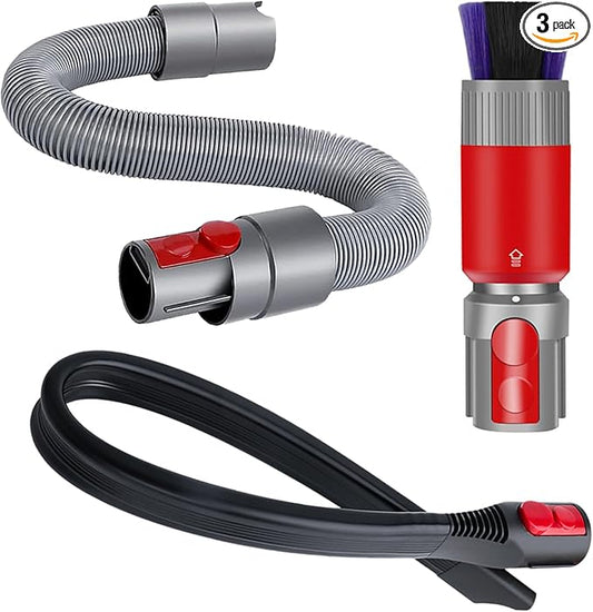 3-in-1 Vacuum Attachment Bundle for Dyson V15 V5s V12 V11 V10 V8 V7 Gen5-23" Flexible Crevice Tool + 63" Extension Hose + Soft Dusting Brush for Dryer Vent, Car Detailing, Delicate Surfaces