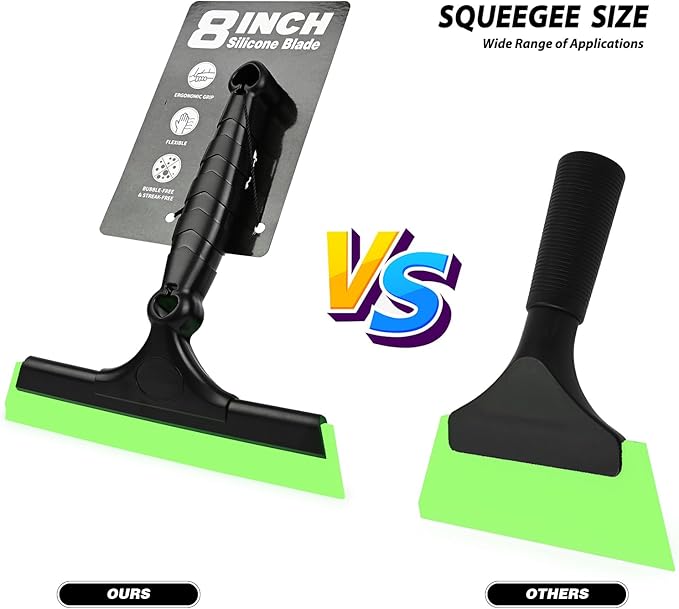 EHDIS 2PCS Flexible 8-Inch Silicone Squeegee Window Tint Tool Auto Water Blade, Shower Squeegee for Car Windshield, Glass, Tiles, and Smooth Surfaces (Green)