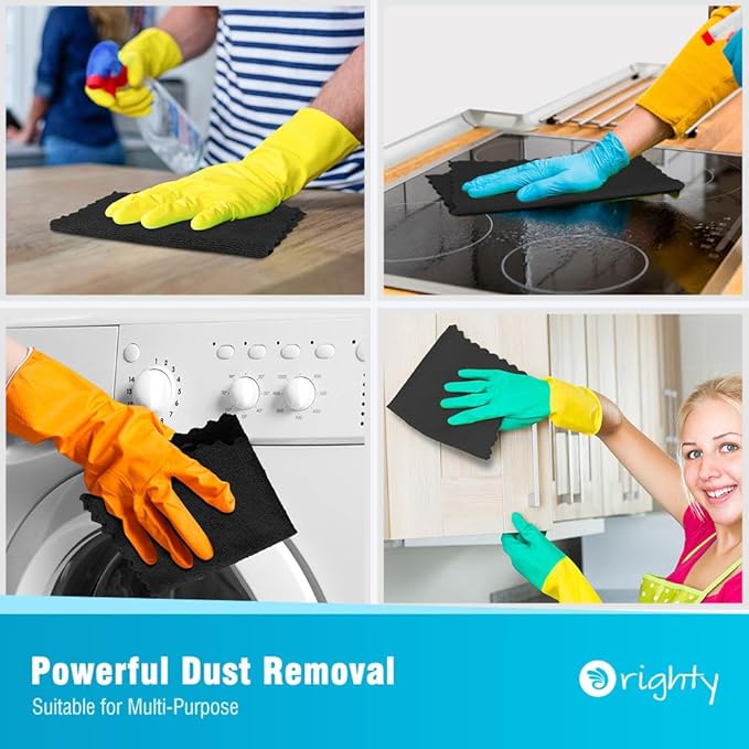Orighty Microfiber Cleaning Cloth, 400 Pack Highly Absorbent Cleaning Rags, Household Cleaning Supplies, Reusable Microfiber Towels Lint Free Cloths for House, Kitchen, Car Care, 12x11 inch, Black