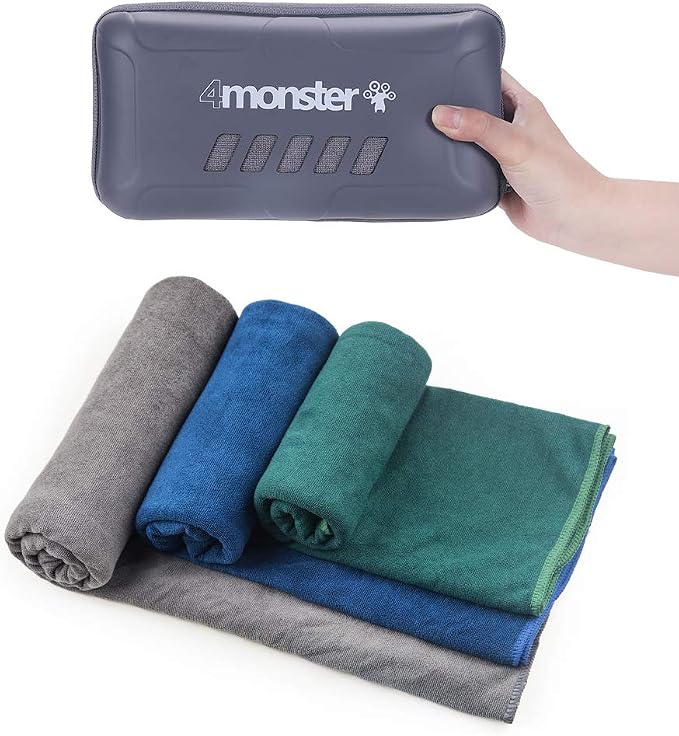4Monster Microfiber Camping Towel Super Absorbent, Fast Drying Travel Terry Towel for Water Sport, Ultra Soft Compact Gy