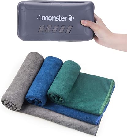 4Monster Microfiber Camping Towel Super Absorbent, Fast Drying Travel Terry Towel for Water Sport, Ultra Soft Compact Gy