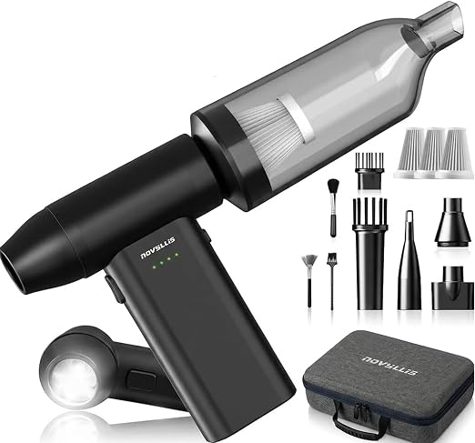 Electric Compressed Air Duster Vacuum Cleaner, LED Light 180000 RPM 5-Speed Handheld Mini Blower Storage Bag PC Cleaning Kit USB-C Rechargeable for Keyboard Home Outdoor Car BBQ Grill - Cleanova