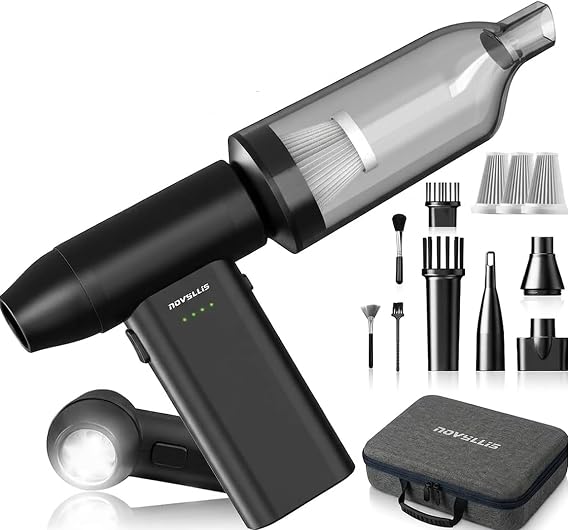 Electric Compressed Air Duster Vacuum Cleaner, LED Light 180000 RPM 5-Speed Handheld Mini Blower Storage Bag PC Cleaning Kit USB-C Rechargeable for Keyboard Home Outdoor Car BBQ Grill - Cleanova