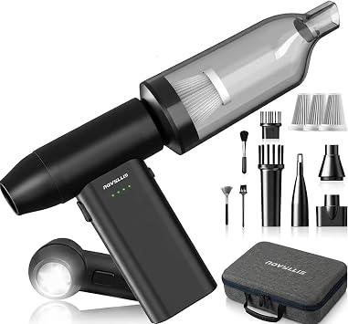 Electric Compressed Air Duster Vacuum Cleaner, LED Light 180000 RPM 5-Speed Handheld Mini Blower Storage Bag PC Cleaning Kit USB-C Rechargeable for Keyboard Home Outdoor Car BBQ Grill - Cleanova