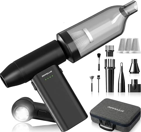 Electric Compressed Air Duster Vacuum Cleaner, LED Light 180000 RPM 5-Speed Handheld Mini Blower Storage Bag PC Cleaning Kit USB-C Rechargeable for Keyboard Home Outdoor Car BBQ Grill - Cleanova