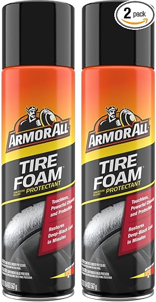 Armor All Tire Foam, Tire Cleaner Spray for Cars, Trucks, Motorcycles, 20 Oz Each, 1.25 Pound (Pack of 2)