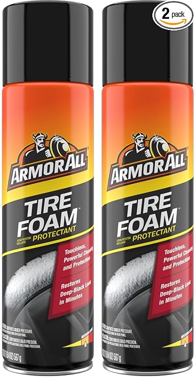 Armor All Tire Foam, Tire Cleaner Spray for Cars, Trucks, Motorcycles, 20 Oz Each, 1.25 Pound (Pack of 2)