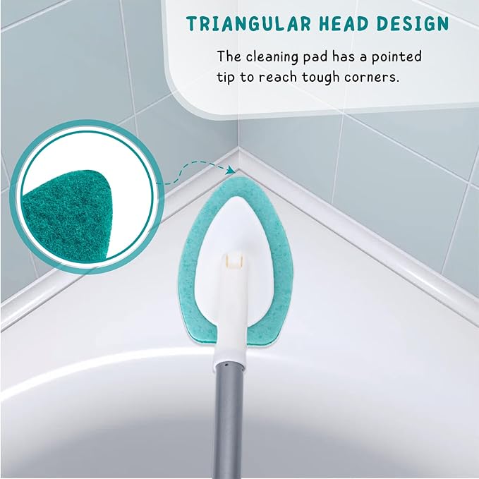 Shower Scrubber with Long Handle, 47'' Bathtub Scrub Brush, Bathroom Tub and Tile Cleaning Tool with 6 Refill Pads