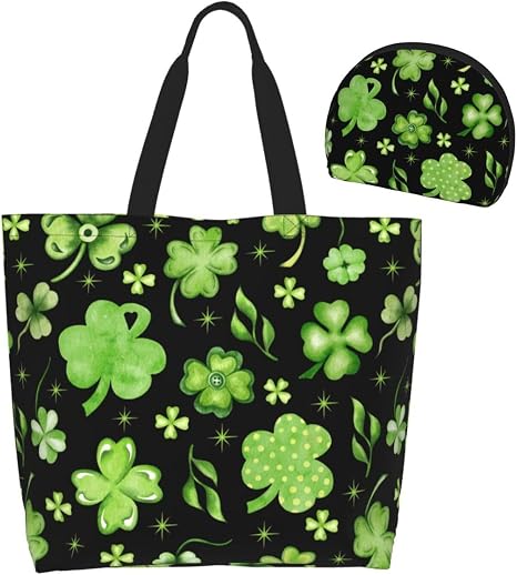 GTEVUTS St. Patrick's Day Large Grocery Tote Bag Irish Beach Tote Reusable Shopping Shoulder Bag (with Coin Purse)